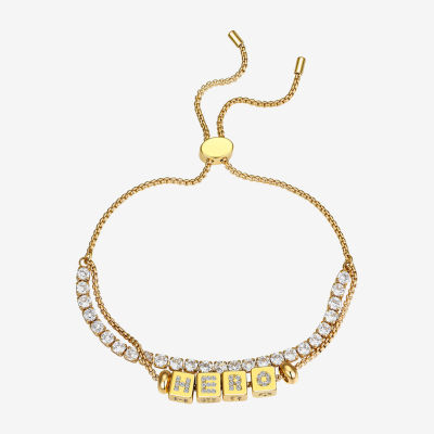 Footnotes Hero Cubic Zirconia 14K Gold Over Brass Box Bolo Bracelet