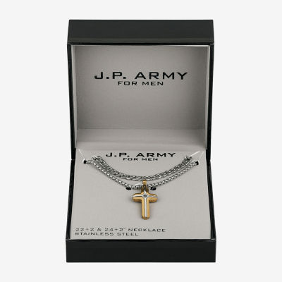 J.P. Army 2-pc. Cubic Zirconia Stainless Steel 24 Inch Box Cross Necklace Set