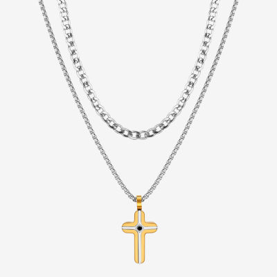 J.P. Army 2-pc. Cubic Zirconia Stainless Steel 24 Inch Box Cross Necklace Set