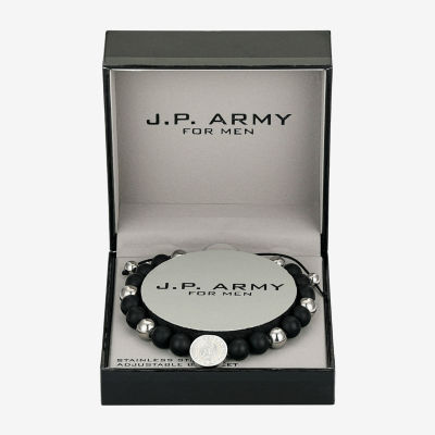 J.P. Army Our Lady Of Guadalupe Onyx Stainless Steel Round Bolo Bracelet