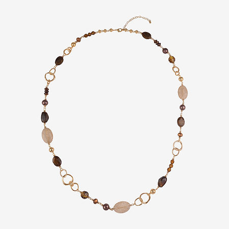 Mixit Gold Tone 40 Inch Link Beaded Necklace, One Size, Brown