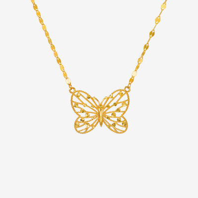 Womens 10K Gold Butterfly 18 Inch Pendant Necklace