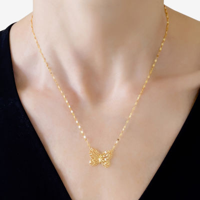 Womens 10K Gold Butterfly 18 Inch Pendant Necklace