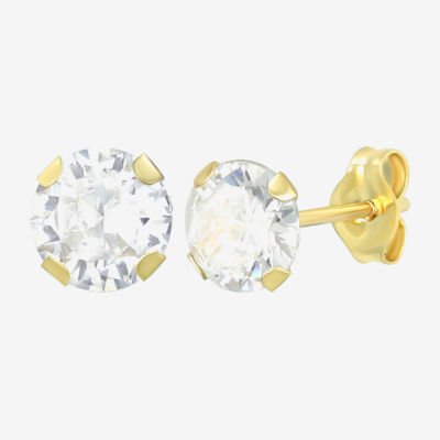 White Cubic Zirconia 14K Gold 4mm Round Stud Earrings