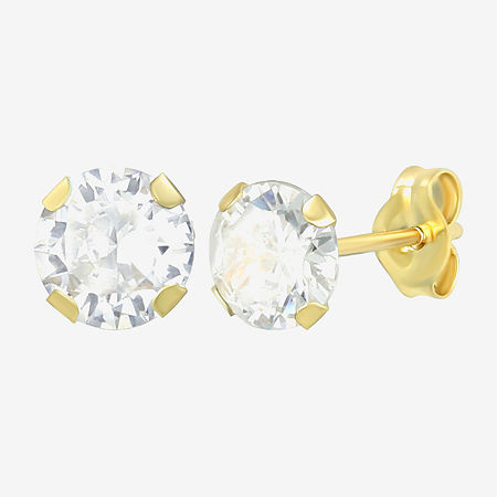 White Cubic Zirconia 14K Gold 4mm Round Stud Earrings, One Size