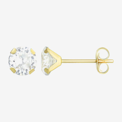 White Cubic Zirconia 14K Gold 4mm Round Stud Earrings