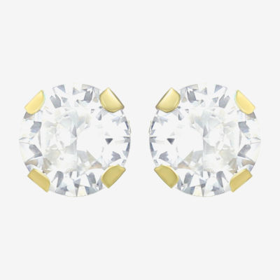 White Cubic Zirconia 14K Gold 4mm Round Stud Earrings