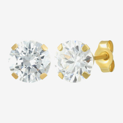 White Cubic Zirconia 14K Gold 6mm Round Stud Earrings