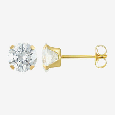 White Cubic Zirconia 14K Gold 6mm Round Stud Earrings