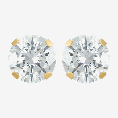 White Cubic Zirconia 14K Gold 6mm Round Stud Earrings