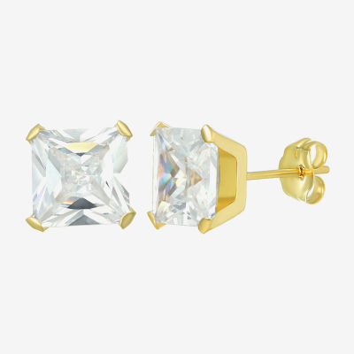 White Cubic Zirconia 14K Gold 5mm Square Stud Earrings