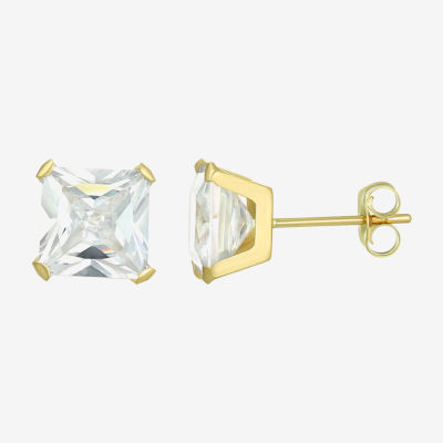 White Cubic Zirconia 14K Gold 5mm Square Stud Earrings