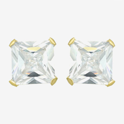 White Cubic Zirconia 14K Gold 5mm Square Stud Earrings