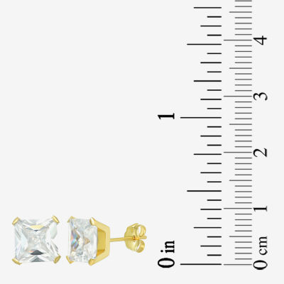 White Cubic Zirconia 14K Gold 7mm Square Stud Earrings