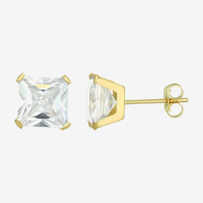 White Cubic Zirconia 14K Gold 7mm Square Stud Earrings