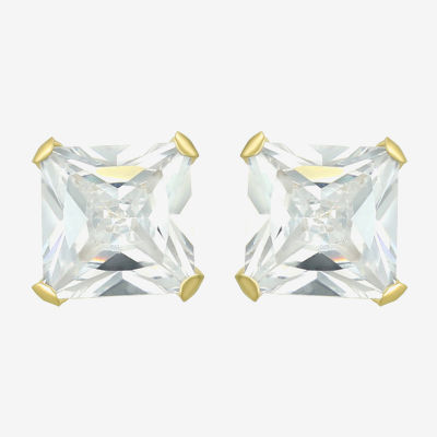 White Cubic Zirconia 14K Gold 7mm Square Stud Earrings