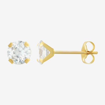 White Cubic Zirconia 14K Gold Round Pair Earring Set