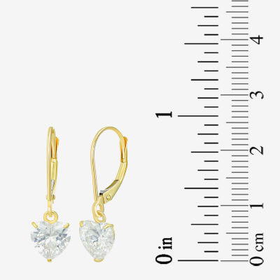 White Cubic Zirconia 14K Gold Heart Drop Earrings