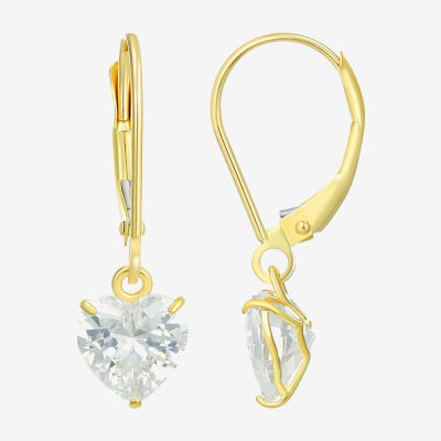 White Cubic Zirconia 14K Gold Heart Drop Earrings