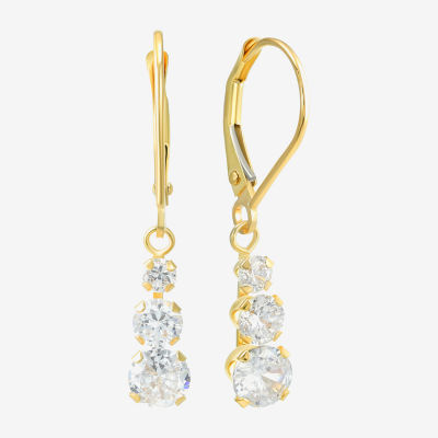 Womens Cubic Zirconia 14K Gold Round Drop Earrings
