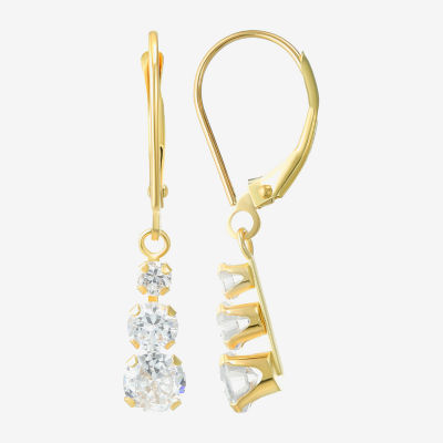 Womens Cubic Zirconia 14K Gold Round Drop Earrings