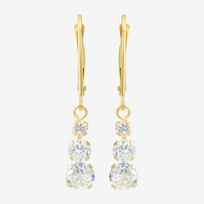 Womens Cubic Zirconia 14K Gold Round Drop Earrings