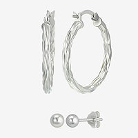 Sterling Silver 2 Pair Earring Set, One Size