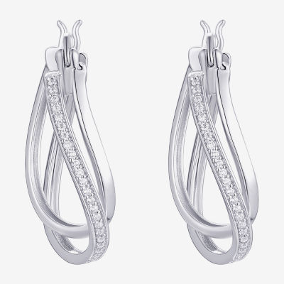 Womens Cubic Zirconia Sterling Silver 28mm Round Hoop Earrings