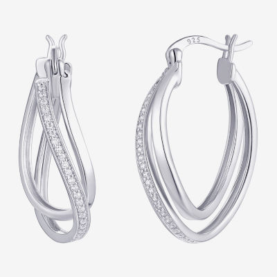 Cubic Zirconia Ladies Hoop Earrings Silver Suzy Levian Sterling