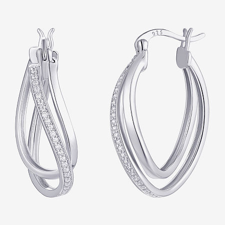 White Cubic Zirconia Sterling Silver 28mm Round Hoop Earrings, One Size