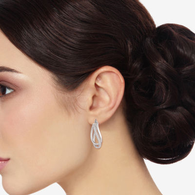 Womens Cubic Zirconia Sterling Silver 28mm Round Hoop Earrings