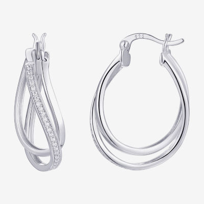 Womens Cubic Zirconia Sterling Silver 28mm Round Hoop Earrings
