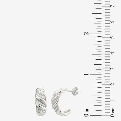 White Cubic Zirconia Sterling Silver Round Hoop Earrings