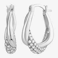 White Cubic Zirconia Sterling Silver 20mm Oval Hoop Earrings, One Size