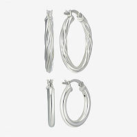 Sterling Silver Round 2 Pair Earring Set, One Size
