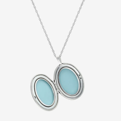 Womens Sterling Silver Oval Locket Necklace