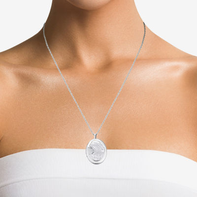 Womens Sterling Silver Oval Locket Necklace