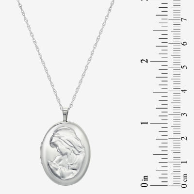 Womens Sterling Silver Oval Locket Necklace