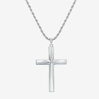 Mens Sterling Silver Cross Pendant Necklace