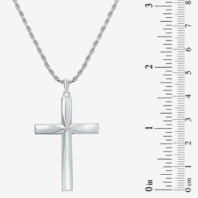 Mens Sterling Silver Cross Pendant Necklace