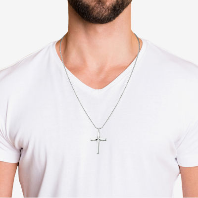 Mens Sterling Silver Cross Pendant Necklace