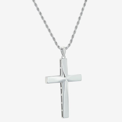 Mens Sterling Silver Cross Pendant Necklace