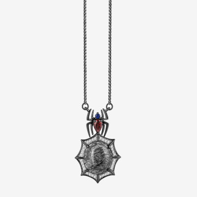 Marvel Fine Jewelry Womens 1/10 CT. T.W. Genuine Black Quartz Sterling Silver Round Spiderman Pendant Necklace