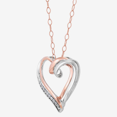 Womens Diamond Accent Natural White Diamond 14K Rose Gold Over Silver Sterling Silver Heart Pendant Necklace