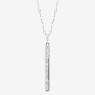 Womens 1/8 CT. T.W. Natural White Diamond Sterling Silver Bar Pendant Necklace