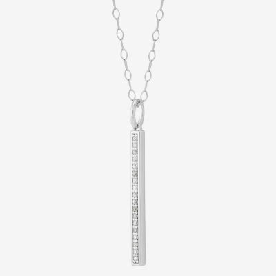 Womens 1/8 CT. T.W. Natural White Diamond Sterling Silver Bar Pendant Necklace