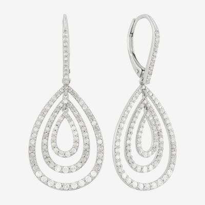 1 CT. T.W. Natural White Diamond Sterling Silver Drop Earrings