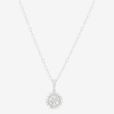 Womens 1/6 CT. T.W. Natural White Diamond Sterling Silver Round Pendant Necklace