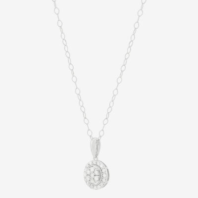 Womens 1/6 CT. T.W. Natural White Diamond Sterling Silver Round Pendant Necklace