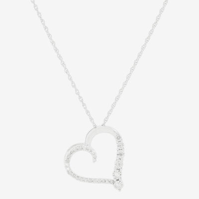 Womens 1/ CT. T.W. Natural White Diamond Sterling Silver Heart Pendant Necklace